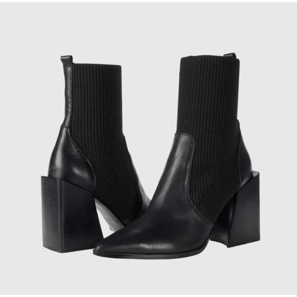 Steve Madden Black Leather Pointed Toe Tackle Ankle Boots Size 9 - Picture 1 of 14